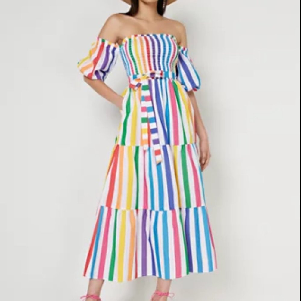 OFF-THE-SHOULDER STRIPE MAXI DRESS